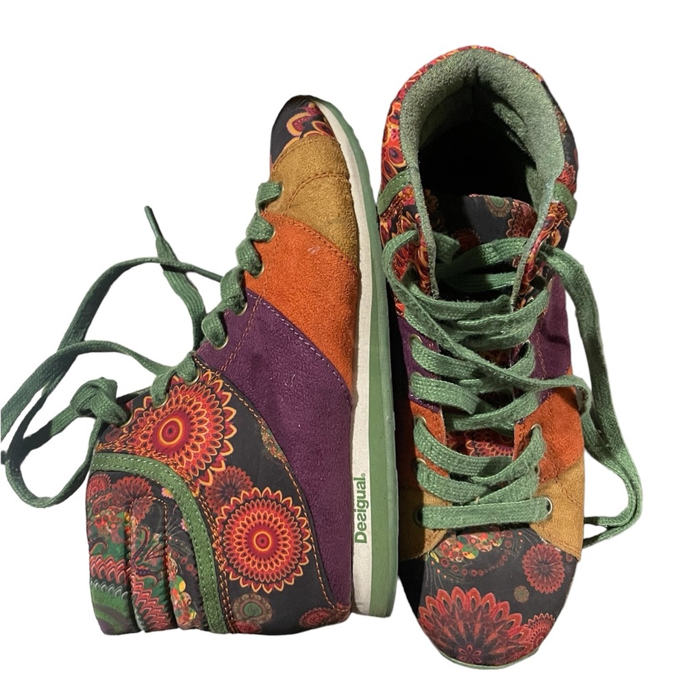 Ladies DESIGUAL Multicolored Suede Sneakers, Great Used Condition, Size 36